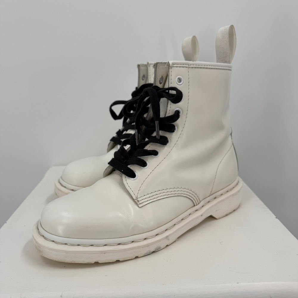 Dr Martens White Boots Mens 9 Womens 10 14357 Mono Combat Smooth Leather